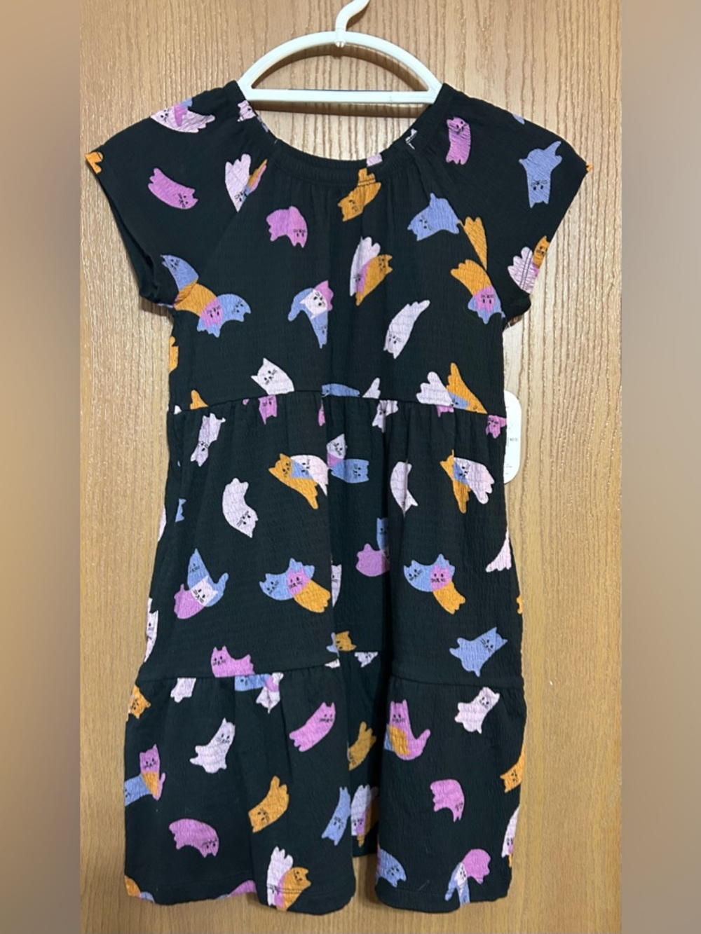 bcg Girls Lifestyle Printed Tiered Dress-Caviar Cat Ghost